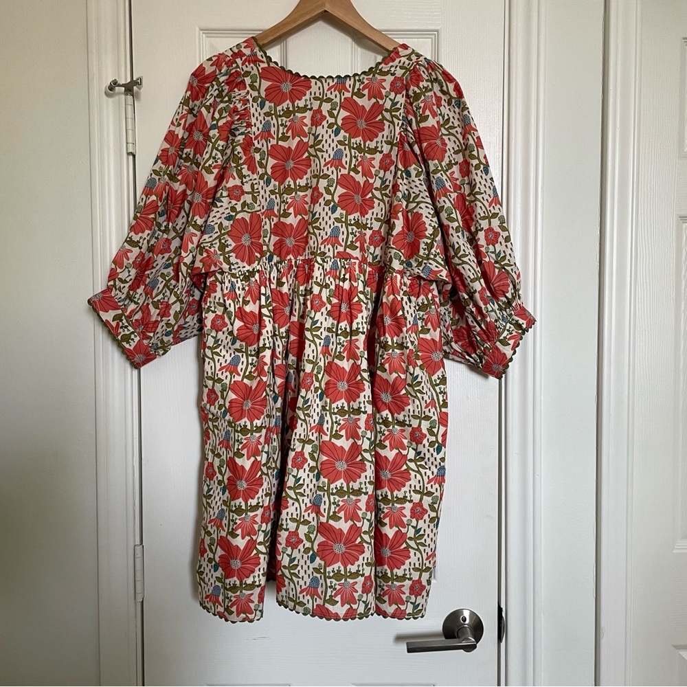 Gigio Coral Red Floral Puff Sleeve Mini Dress, size small - Picture 4 of 7